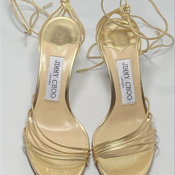 Jimmy Choo Antia Metallic Leather Ankle-Tie Sandals size 36 - Picture 6 of 12